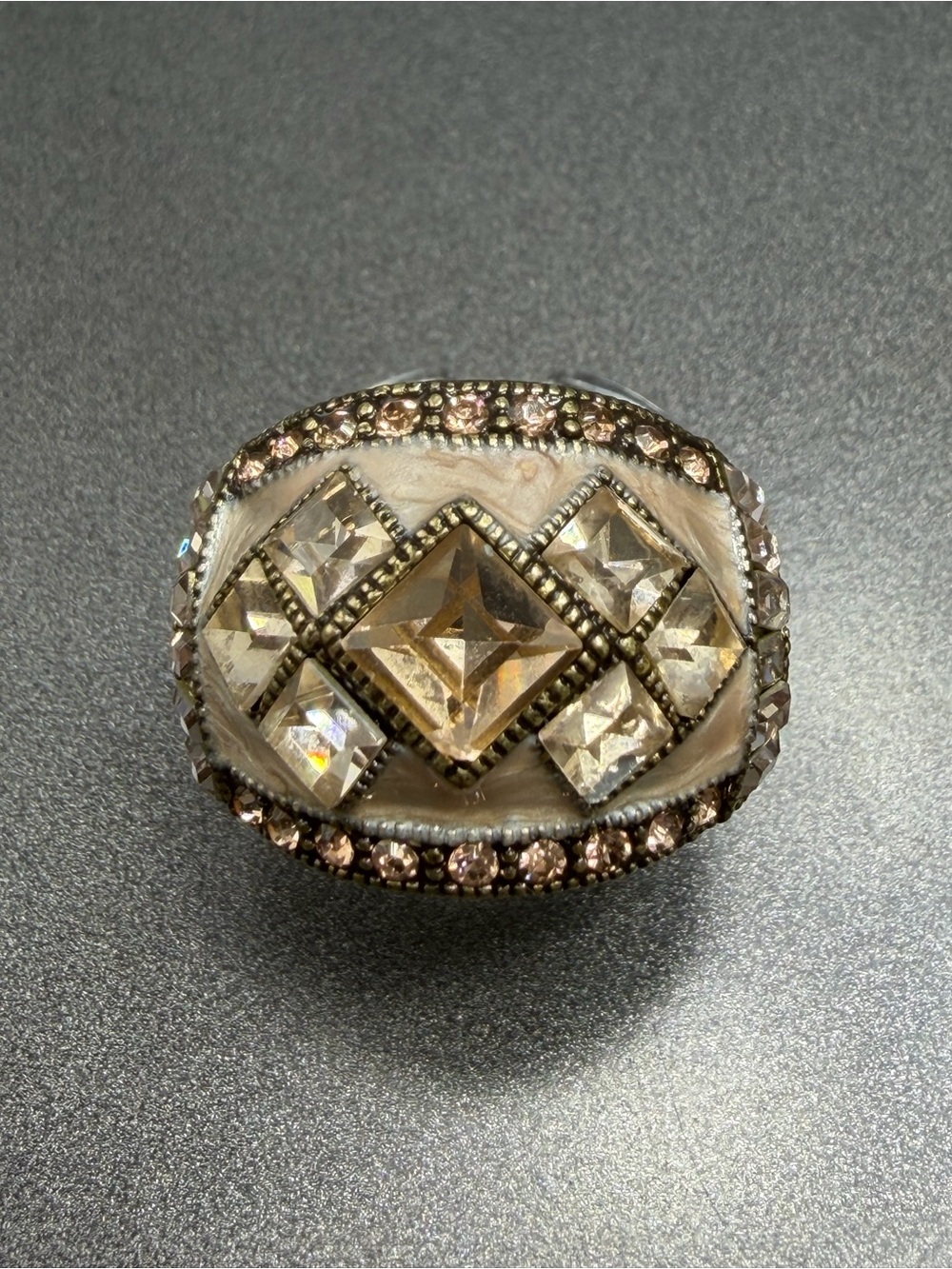 Heidi Daus Enamel Apricot and Champagne Ring. #415R
